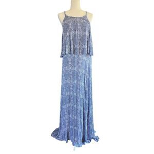 Torrid Tiered Maxi Dress Blue Geometric Print Stretch Jersey Knit Size 2X